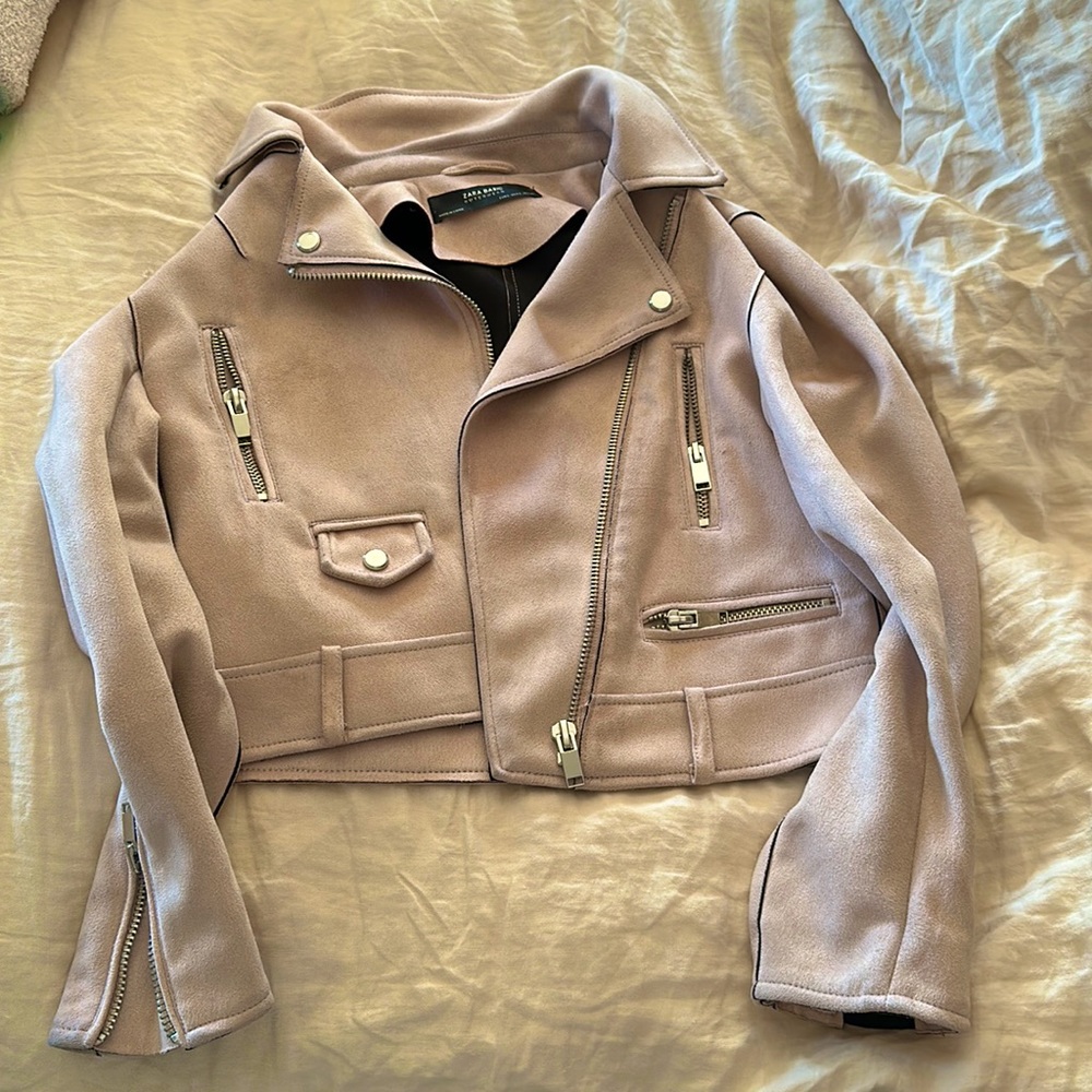 Zara blush suede moto jacket